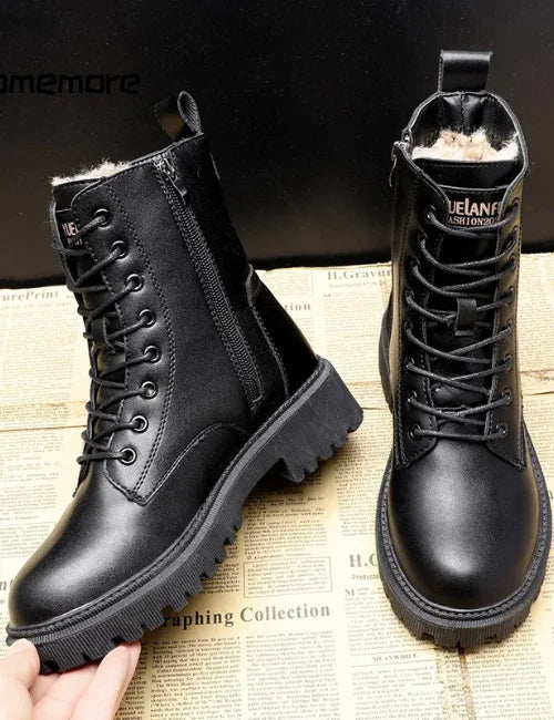 Andrea | Schwarze Leder Winterstiefel